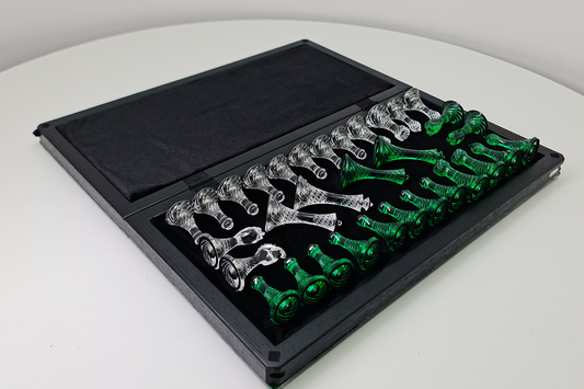 Exclusive Chess: "Imperial Jade" — Green & Transparent Tempered Glass, 50×50 cm