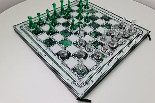 Exclusive Chess: "Imperial Jade" — Green & Transparent Tempered Glass, 50×50 cm